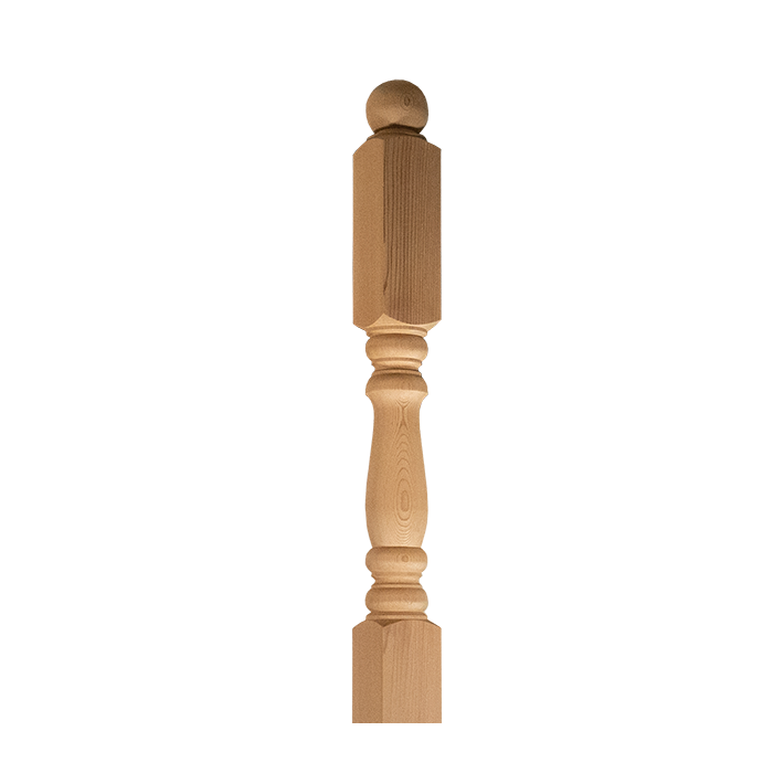 Designer Ball Top Newel Cedar - Closeup